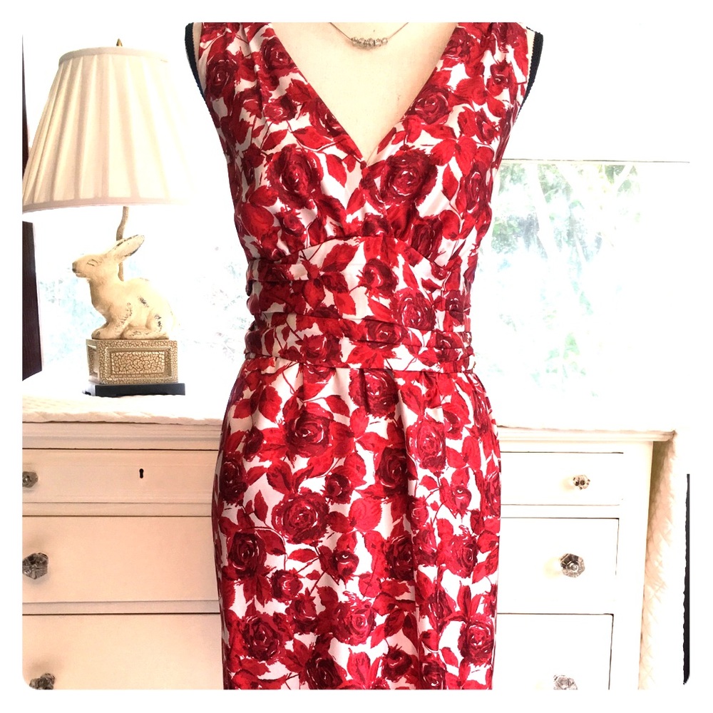 SILK RED AND WHITE DRESS.